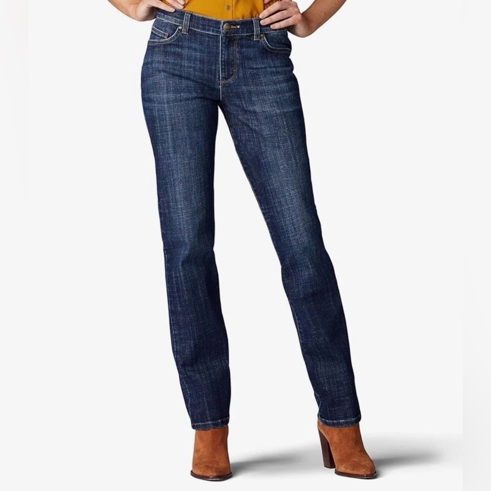 Lee Relaxed Fit Straight Leg Mid Rise Jeans Medium Wash Blue Womens Size 14